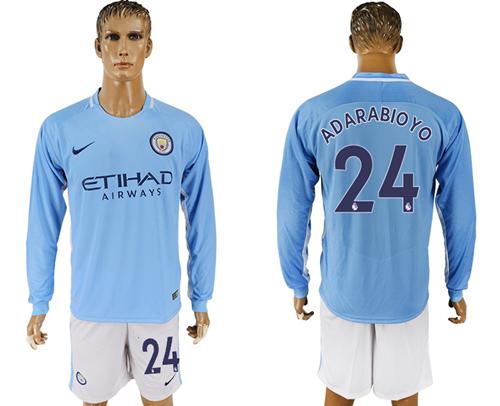 Manchester City #24 Adarabioyo Home Long Sleeves Soccer Club Jersey - Click Image to Close